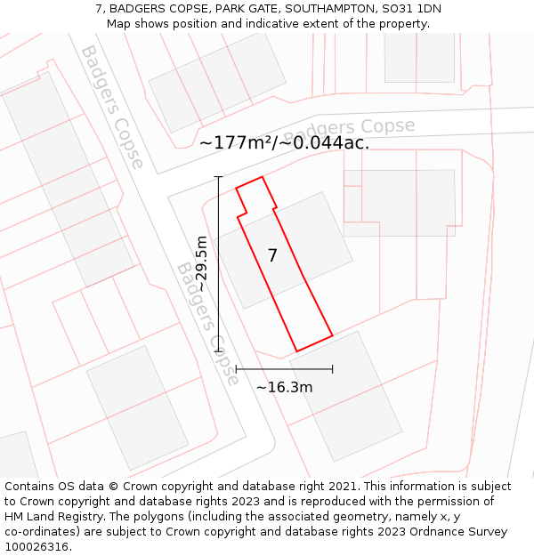 7, BADGERS COPSE, PARK GATE, SOUTHAMPTON, SO31 1DN: Plot and title map