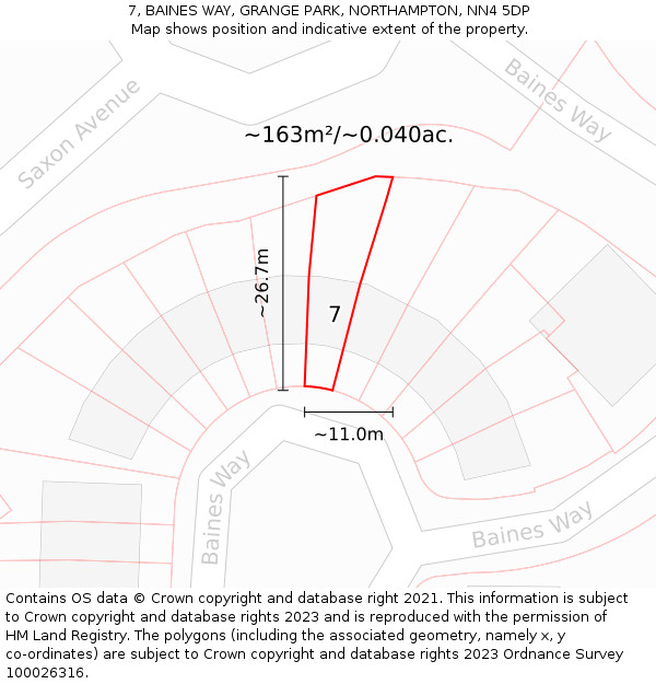 7, BAINES WAY, GRANGE PARK, NORTHAMPTON, NN4 5DP: Plot and title map