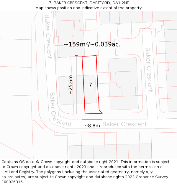 7, BAKER CRESCENT, DARTFORD, DA1 2NF: Plot and title map