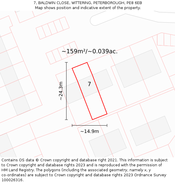 7, BALDWIN CLOSE, WITTERING, PETERBOROUGH, PE8 6EB: Plot and title map