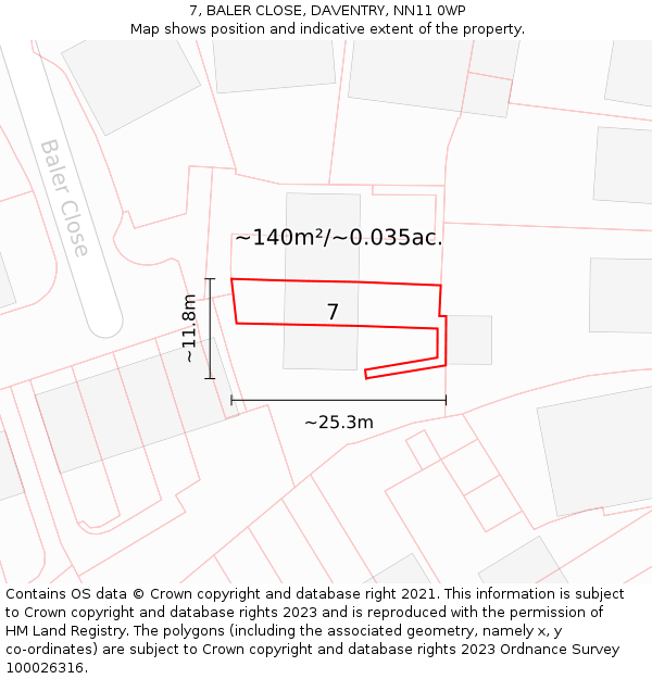 7, BALER CLOSE, DAVENTRY, NN11 0WP: Plot and title map
