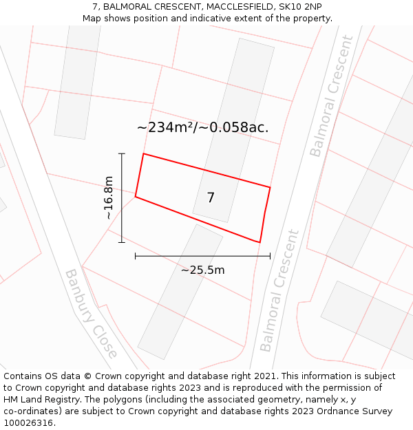7, BALMORAL CRESCENT, MACCLESFIELD, SK10 2NP: Plot and title map