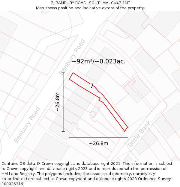 7, BANBURY ROAD, SOUTHAM, CV47 1NT: Plot and title map