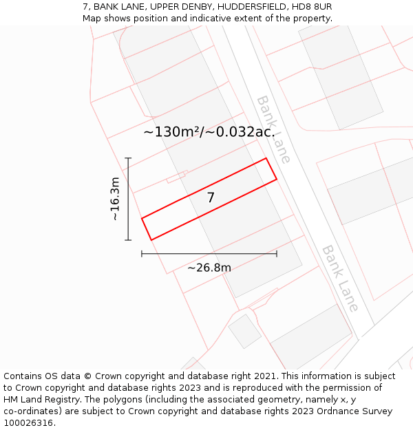 7, BANK LANE, UPPER DENBY, HUDDERSFIELD, HD8 8UR: Plot and title map
