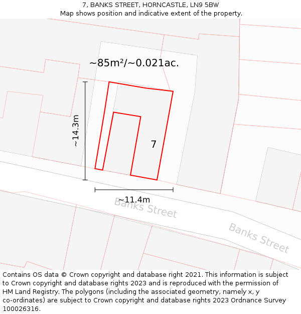 7, BANKS STREET, HORNCASTLE, LN9 5BW: Plot and title map