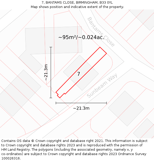 7, BANTAMS CLOSE, BIRMINGHAM, B33 0YL: Plot and title map