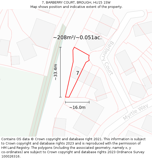 7, BARBERRY COURT, BROUGH, HU15 1SW: Plot and title map