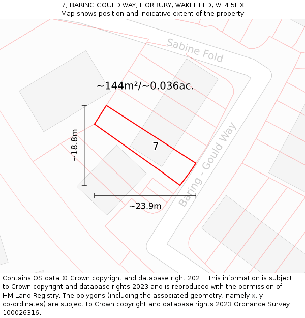 7, BARING GOULD WAY, HORBURY, WAKEFIELD, WF4 5HX: Plot and title map