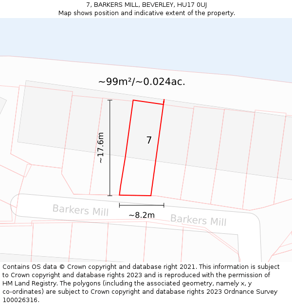 7, BARKERS MILL, BEVERLEY, HU17 0UJ: Plot and title map