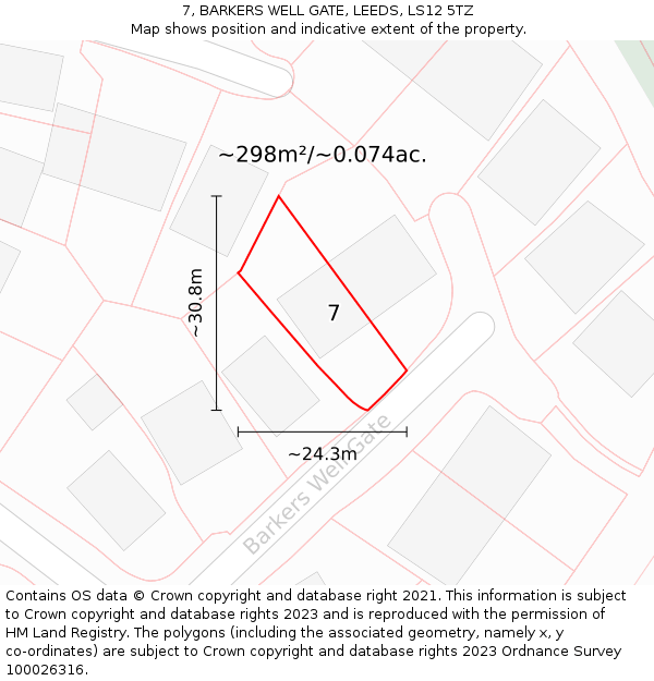 7, BARKERS WELL GATE, LEEDS, LS12 5TZ: Plot and title map