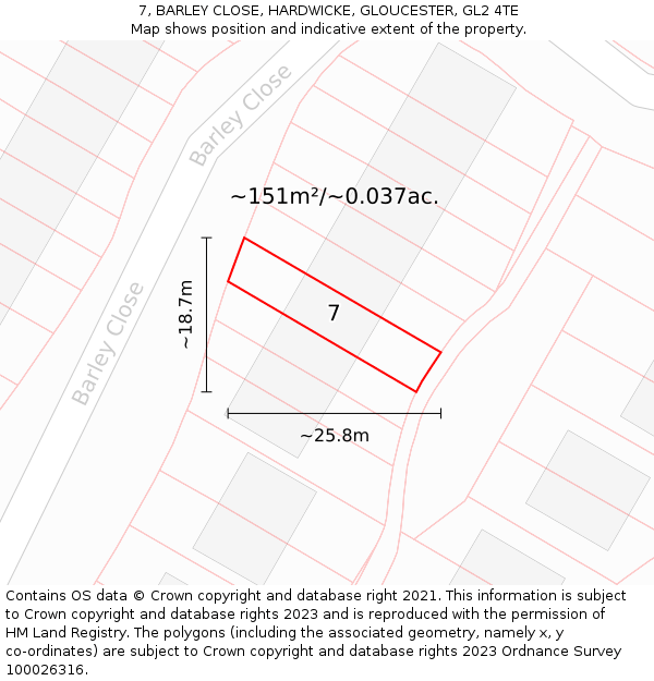 7, BARLEY CLOSE, HARDWICKE, GLOUCESTER, GL2 4TE: Plot and title map