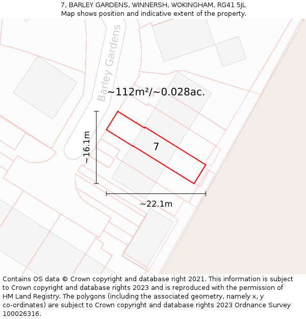 7, BARLEY GARDENS, WINNERSH, WOKINGHAM, RG41 5JL: Plot and title map