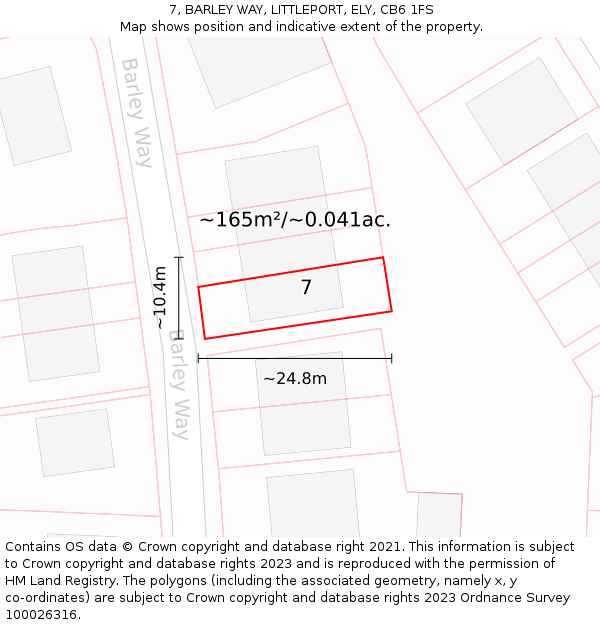 7, BARLEY WAY, LITTLEPORT, ELY, CB6 1FS: Plot and title map