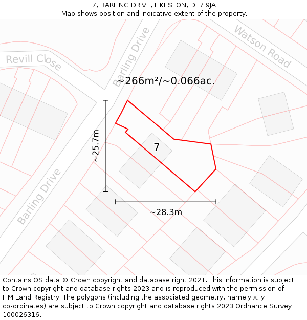 7, BARLING DRIVE, ILKESTON, DE7 9JA: Plot and title map