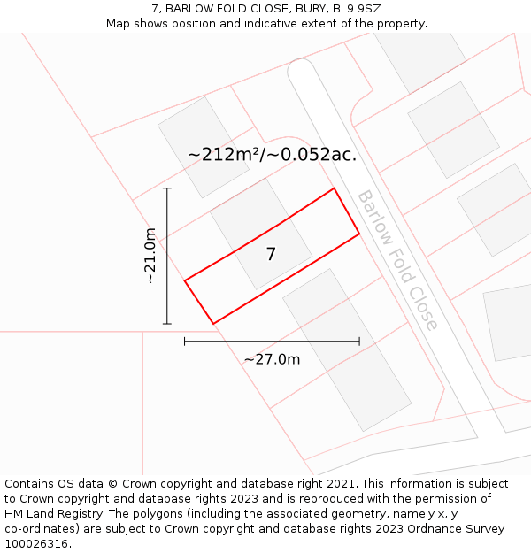7, BARLOW FOLD CLOSE, BURY, BL9 9SZ: Plot and title map