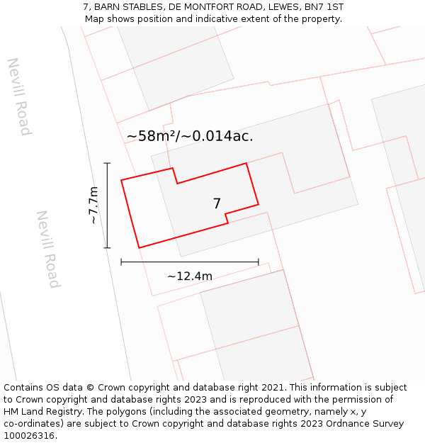7, BARN STABLES, DE MONTFORT ROAD, LEWES, BN7 1ST: Plot and title map