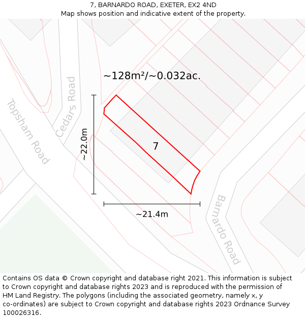 7, BARNARDO ROAD, EXETER, EX2 4ND: Plot and title map