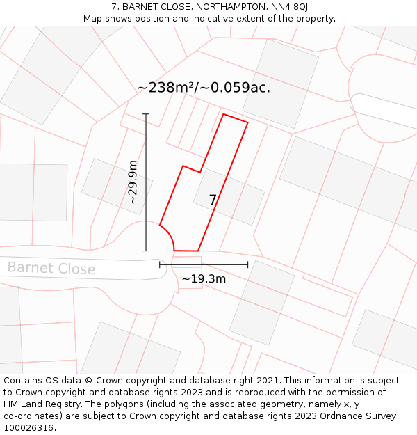 7, BARNET CLOSE, NORTHAMPTON, NN4 8QJ: Plot and title map