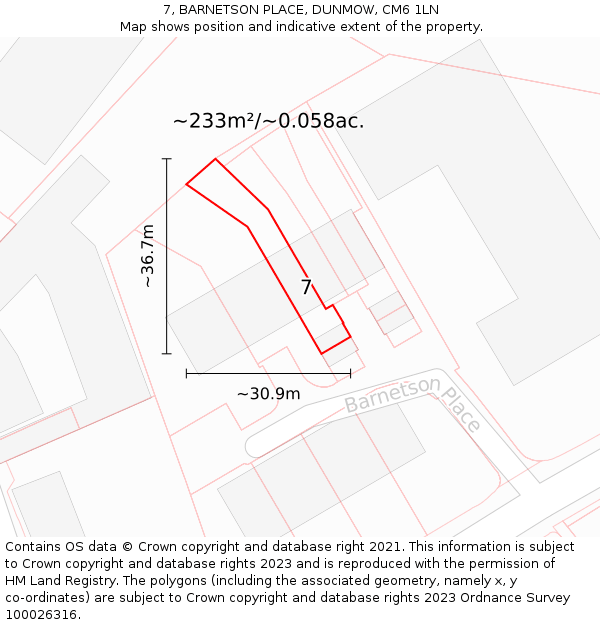 7, BARNETSON PLACE, DUNMOW, CM6 1LN: Plot and title map