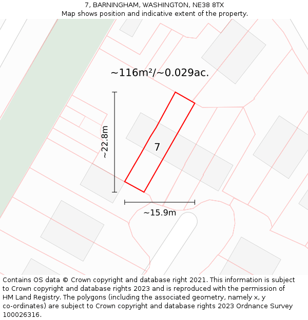 7, BARNINGHAM, WASHINGTON, NE38 8TX: Plot and title map