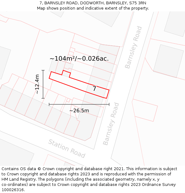7, BARNSLEY ROAD, DODWORTH, BARNSLEY, S75 3RN: Plot and title map