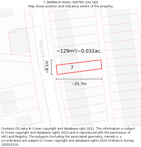 7, BARRACK ROAD, EXETER, EX2 5ED: Plot and title map