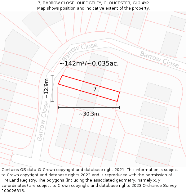 7, BARROW CLOSE, QUEDGELEY, GLOUCESTER, GL2 4YP: Plot and title map