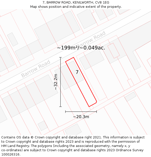 7, BARROW ROAD, KENILWORTH, CV8 1EG: Plot and title map