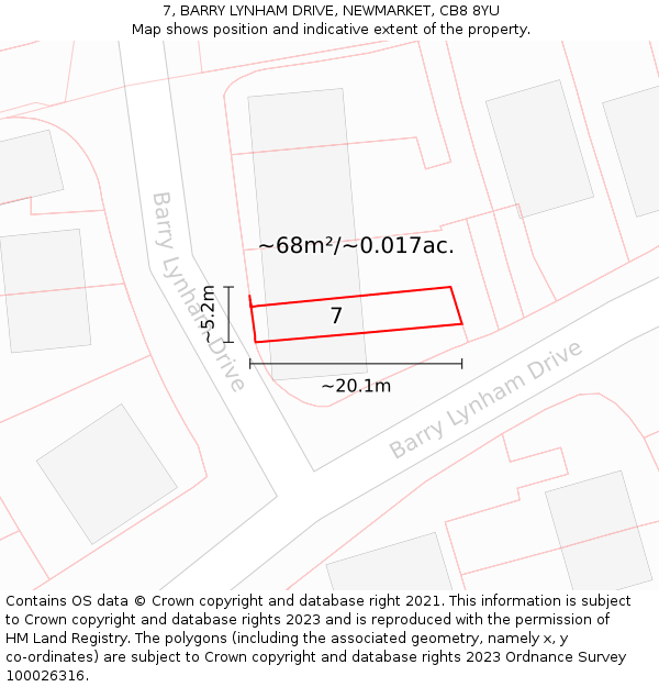 7, BARRY LYNHAM DRIVE, NEWMARKET, CB8 8YU: Plot and title map