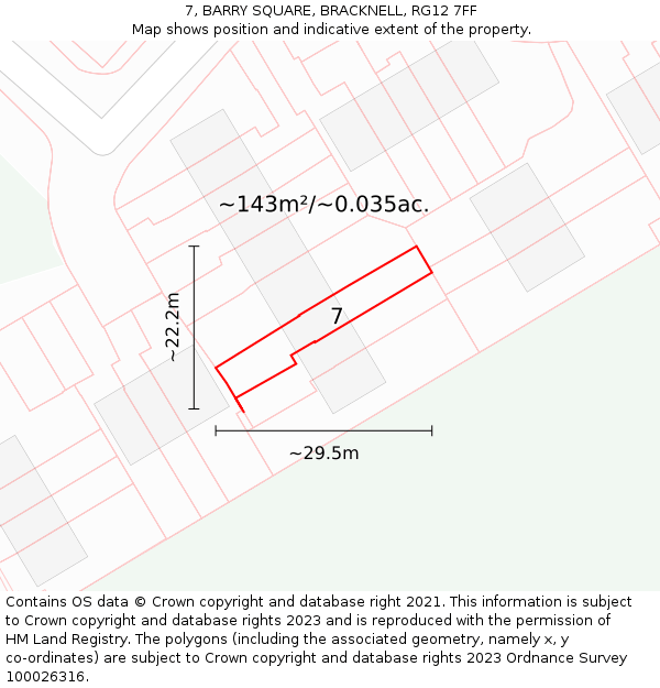 7, BARRY SQUARE, BRACKNELL, RG12 7FF: Plot and title map