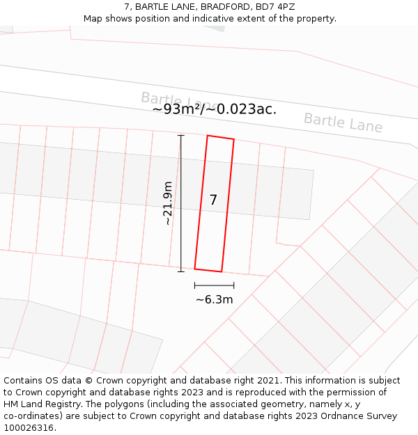 7, BARTLE LANE, BRADFORD, BD7 4PZ: Plot and title map
