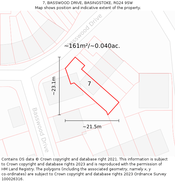 7, BASSWOOD DRIVE, BASINGSTOKE, RG24 9SW: Plot and title map