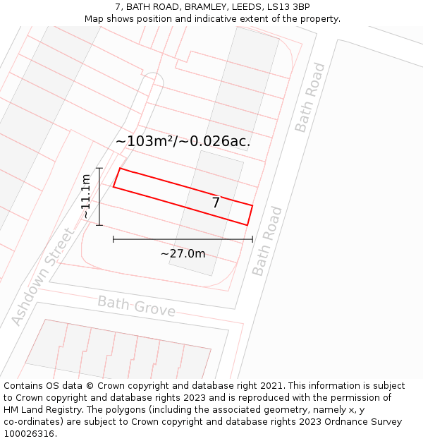 7, BATH ROAD, BRAMLEY, LEEDS, LS13 3BP: Plot and title map