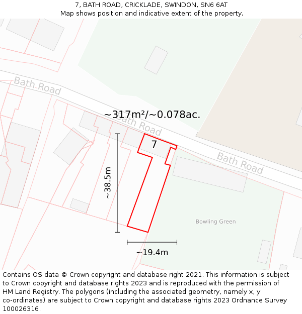 7, BATH ROAD, CRICKLADE, SWINDON, SN6 6AT: Plot and title map