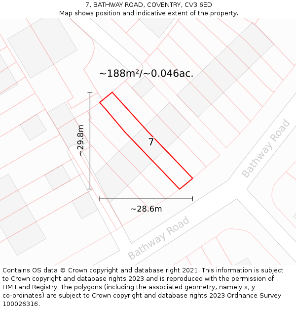 7, BATHWAY ROAD, COVENTRY, CV3 6ED: Plot and title map