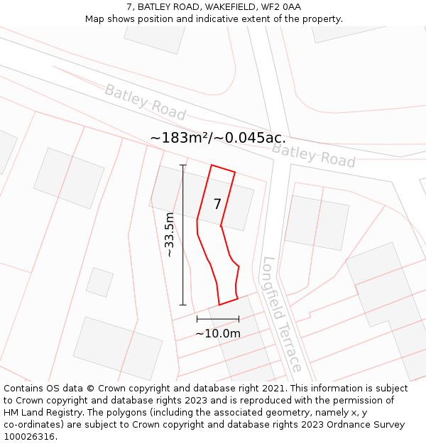 7, BATLEY ROAD, WAKEFIELD, WF2 0AA: Plot and title map
