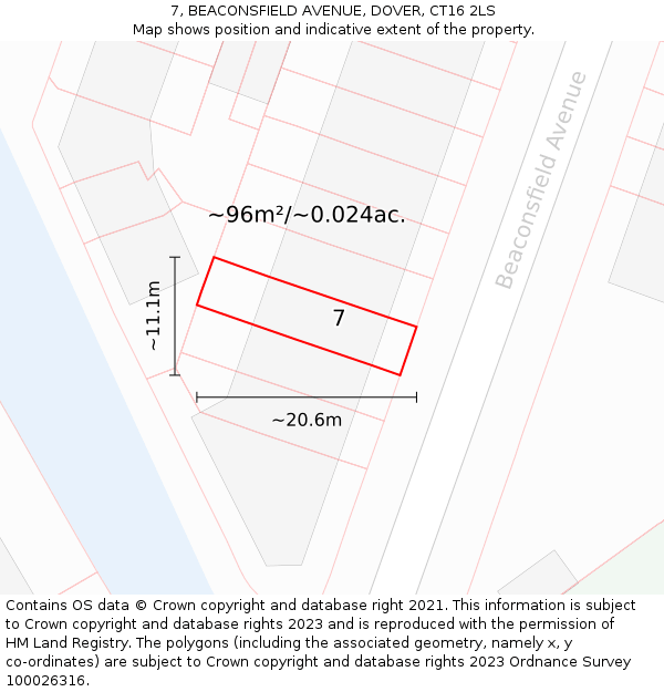 7, BEACONSFIELD AVENUE, DOVER, CT16 2LS: Plot and title map