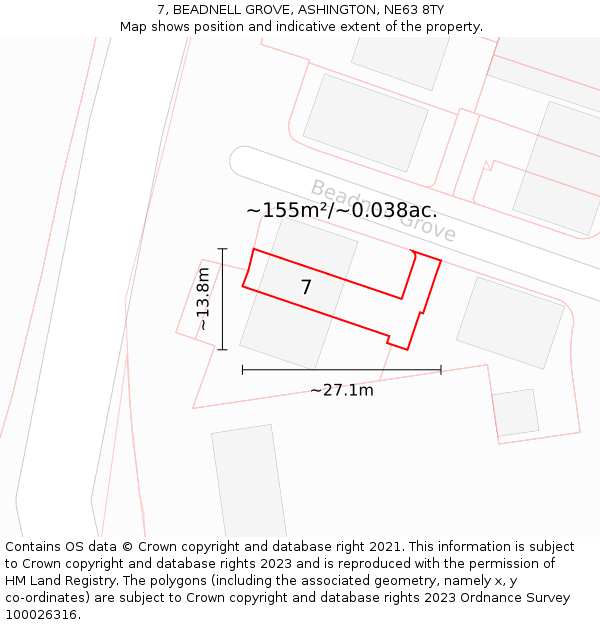 7, BEADNELL GROVE, ASHINGTON, NE63 8TY: Plot and title map