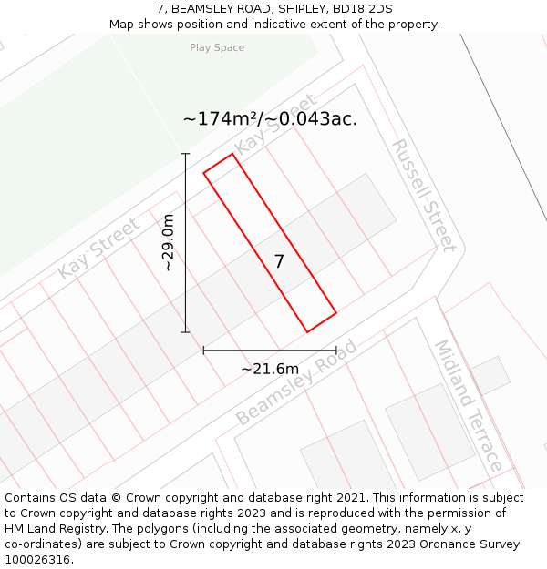7, BEAMSLEY ROAD, SHIPLEY, BD18 2DS: Plot and title map