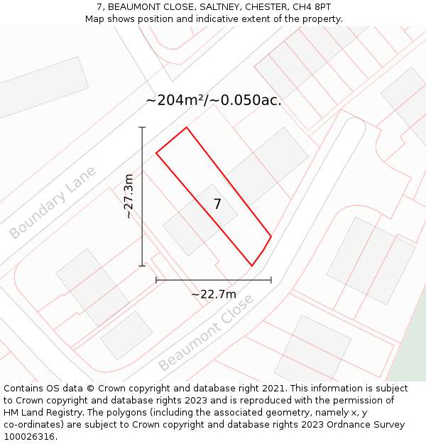 7, BEAUMONT CLOSE, SALTNEY, CHESTER, CH4 8PT: Plot and title map