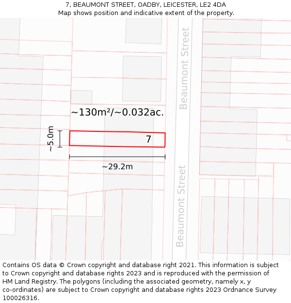7, BEAUMONT STREET, OADBY, LEICESTER, LE2 4DA: Plot and title map