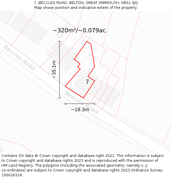 7, BECCLES ROAD, BELTON, GREAT YARMOUTH, NR31 9JQ: Plot and title map