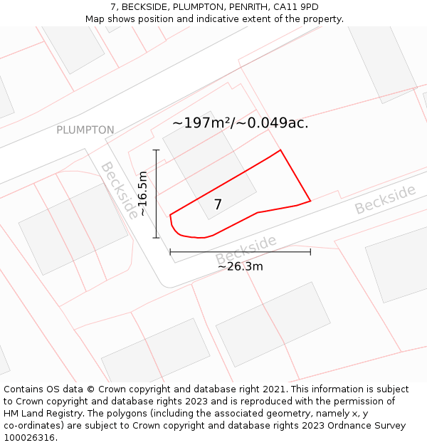 7, BECKSIDE, PLUMPTON, PENRITH, CA11 9PD: Plot and title map