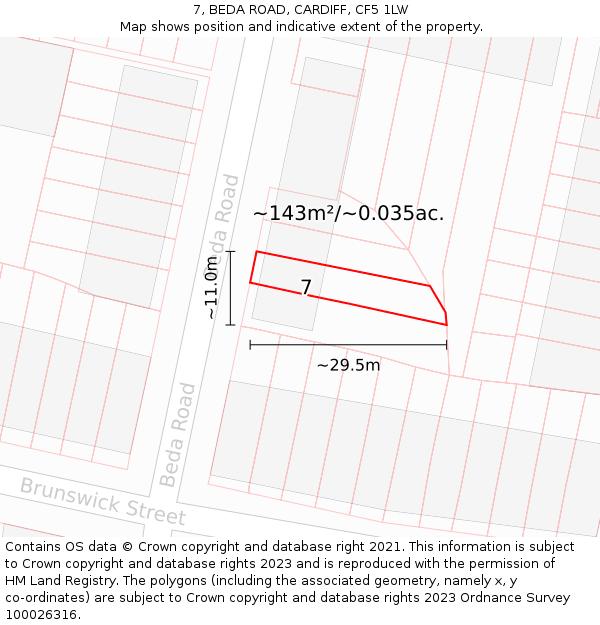 7, BEDA ROAD, CARDIFF, CF5 1LW: Plot and title map