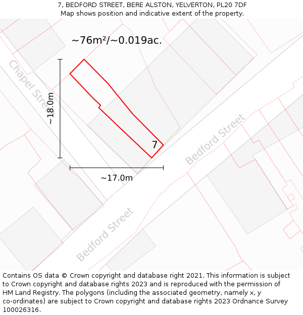 7, BEDFORD STREET, BERE ALSTON, YELVERTON, PL20 7DF: Plot and title map