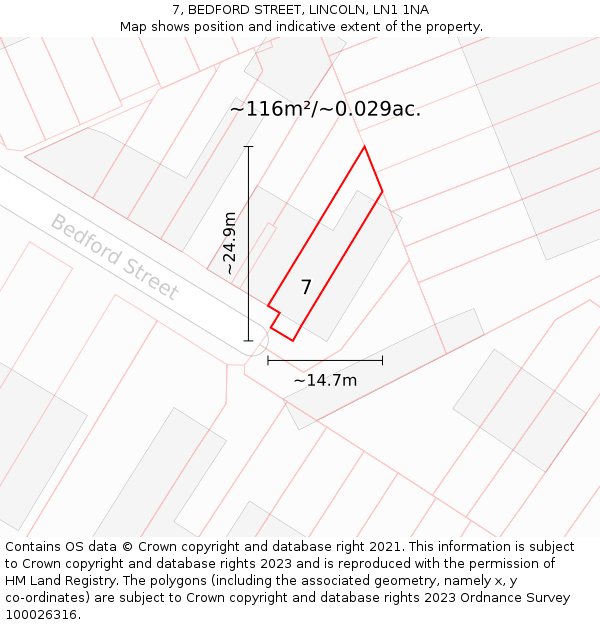 7, BEDFORD STREET, LINCOLN, LN1 1NA: Plot and title map
