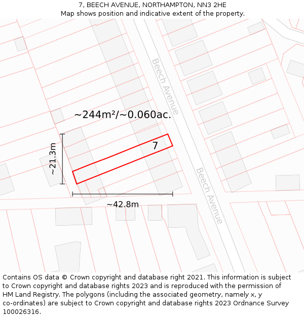 7, BEECH AVENUE, NORTHAMPTON, NN3 2HE: Plot and title map