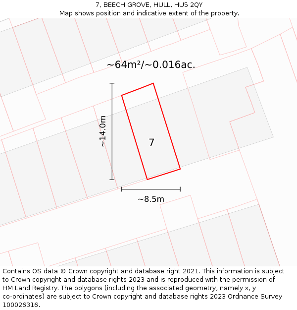 7, BEECH GROVE, HULL, HU5 2QY: Plot and title map