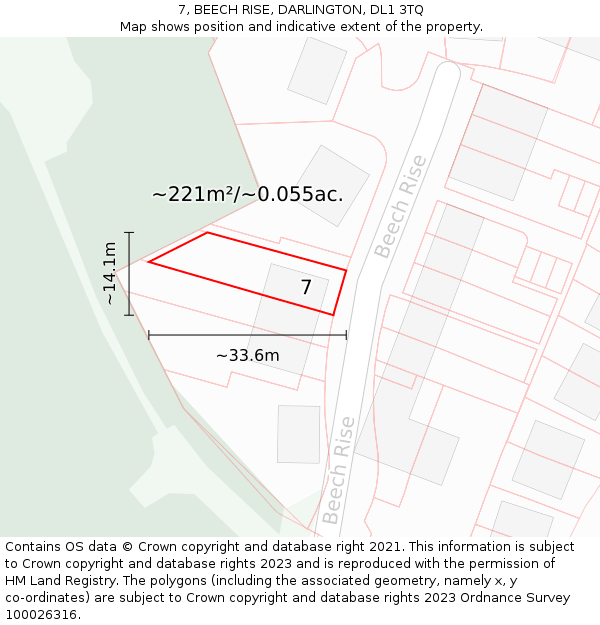 7, BEECH RISE, DARLINGTON, DL1 3TQ: Plot and title map