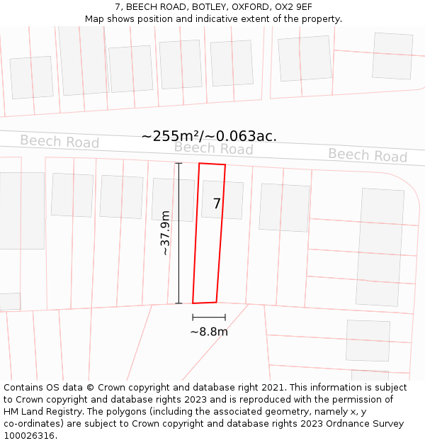 7, BEECH ROAD, BOTLEY, OXFORD, OX2 9EF: Plot and title map